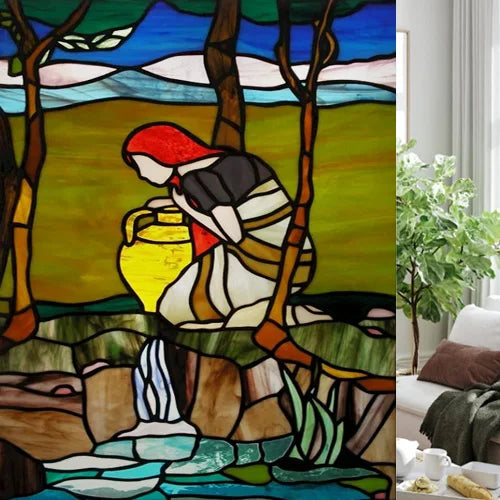 Custom size Glass Films,Stained Glass Stickers Static Cling,Frosted Privacy Print Tree,Rivers,Hill For Window Door Home Decor