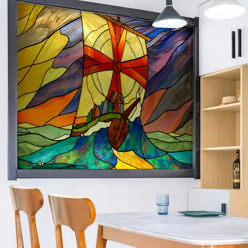 Custom Size Stained Glass Window Film, Frosted Privacy, Static Cling, Church, Mythological People, Transom Window, Home Decor