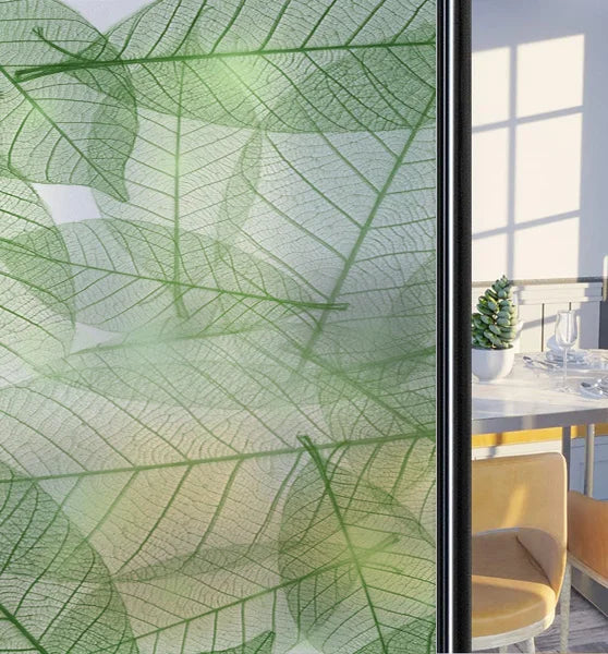 Customized Frosted Stained Glass Window Film, Art Deco Design Leaves,Static Cling, Remove Door Sticker,Home Decor