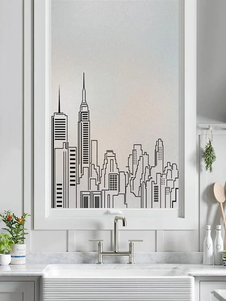 Custom Glass Window Film Frosted Static Cling Sticker Home Foil Stickers For Bathroom Kitchen Glass Moving Door City Build