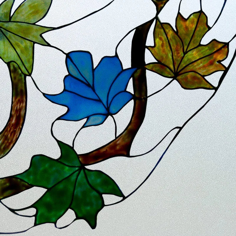 Window Film Frosted Stained Glass Films Customized Art Deco Design Leaves Static Cling Sticker,Home Decor Foil Window Treatment