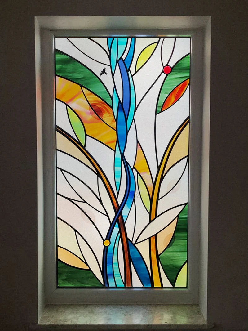 Custom Size Stained Glass Window Film Frosted Privacy Static Cling Retro Prairie Style Stickers Shower Kitchen Home Decor Flower