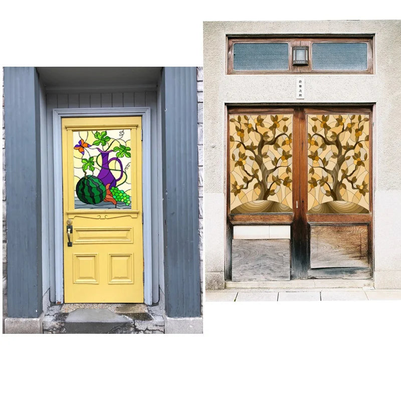 Custom Size Stained Glass Window Film Fruit Pattern Grape Mango Watermelon For Rectangular Shape Glass Office Door Home Decor