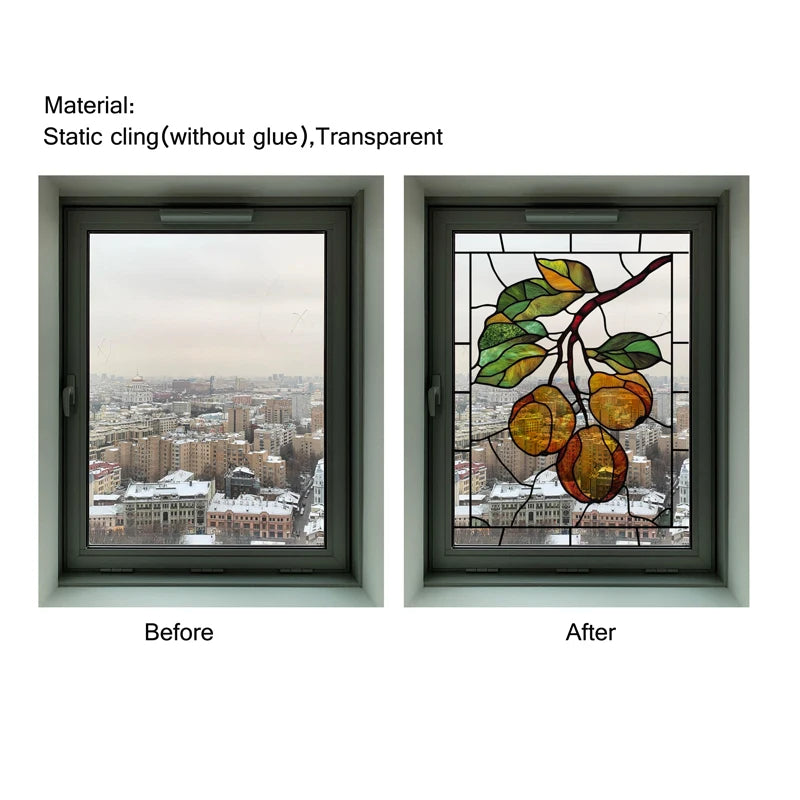 Custom Size 3D Matte Window Film, Stained Glass, Decorative UV Window Sticker, Privacy Frosted Static Cling Fruit, Home Decal