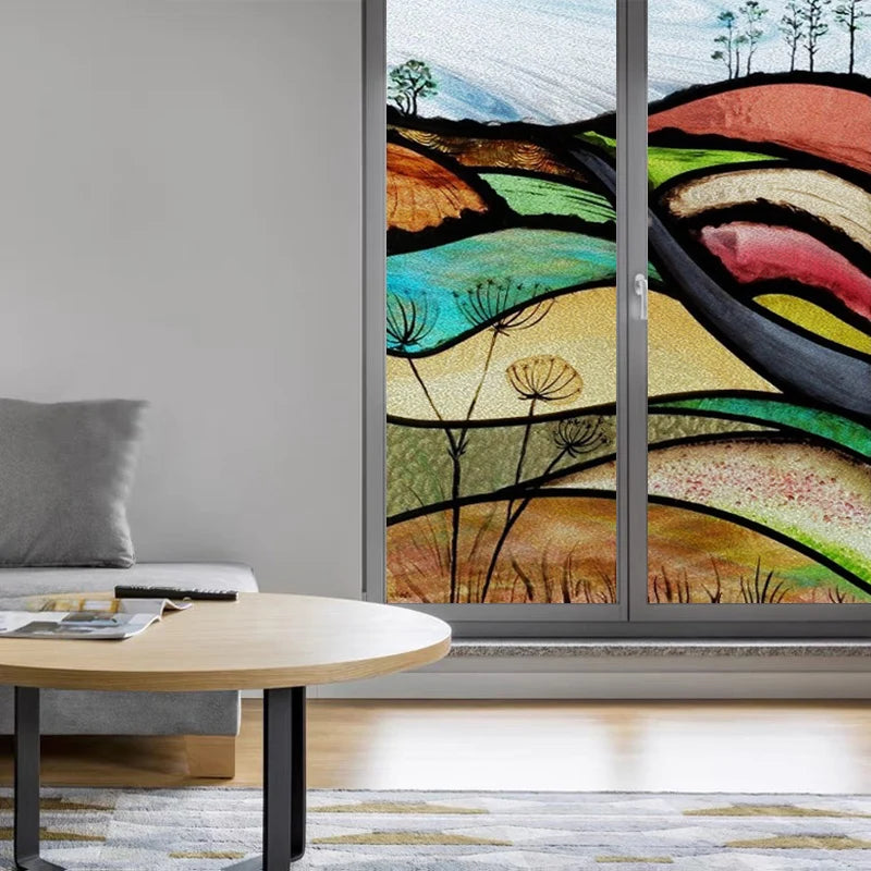 Custom Size Stained Glass Stickers,Static Cling,Frosted Privacy Print Tree, Window Door, Home Decor