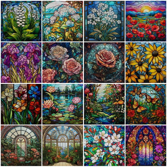 Custom size Window Film Stained Glass Films Frosted Privacy Static Cling Retro Flower Sticker Bathroom Skylight Decor