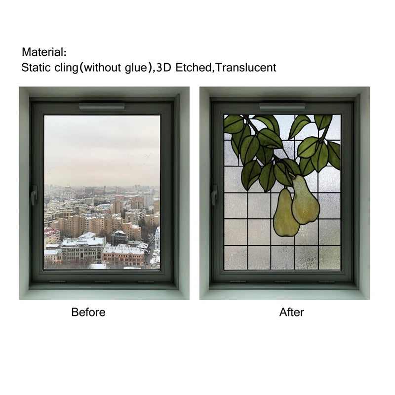 Custom Size 3D Matte Window Film, Stained Glass, Decorative UV Window Sticker, Privacy Frosted Static Cling Fruit, Home Decal