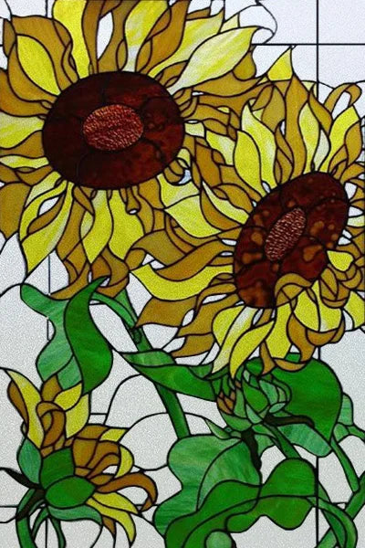 Window Film Stained Glass Stickers,Custom size Static Cling  Sunflower Privacy Films Door Sticker Kitchen Office Home Decor