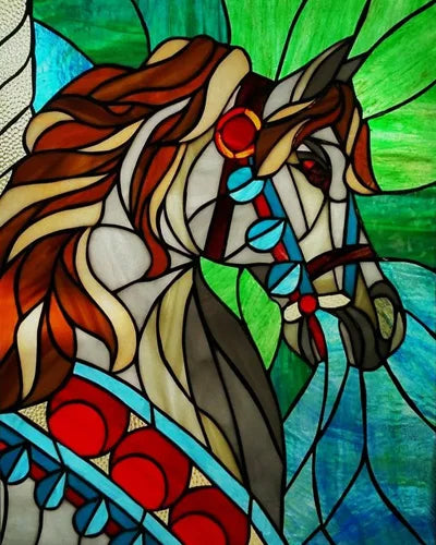 Custom size Stained Glass Window Film Retro Painted Horse Deer, Frosted Static Cling Art Colored Glass Films,Glass Sticker