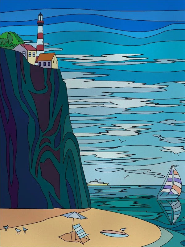 Custom Size Stained Glass Films,Privacy Static Cling,Print Castle, Lighthouse Tower, Sailboat Door Sticker,Office, Home Decor