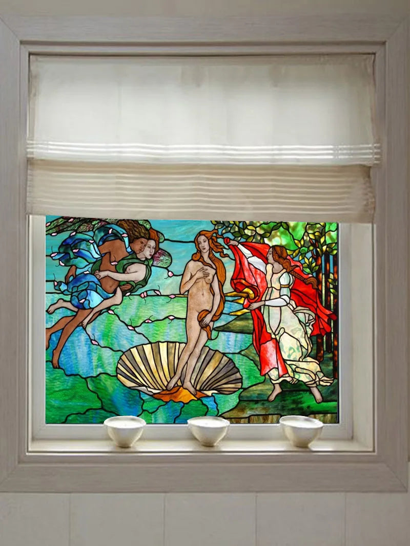 Custom Size Stained Glass Window Film, Frosted Privacy, Static Cling, Church, Mythological People, Transom Window, Home Decor