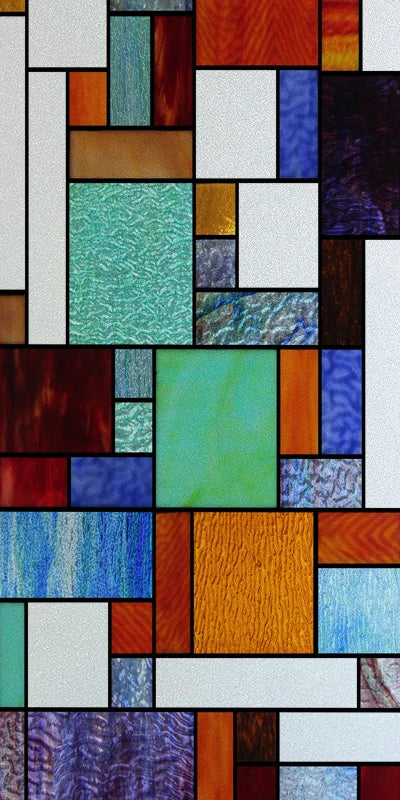 Frosted Stained Glass Window Film, Reusable Window Covering, Sun Catcher, Mosaic Rainbow Color, Privacy, Home-Decor
