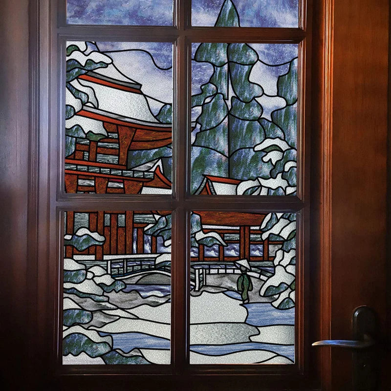 Custom size Stained Glass Films,Privacy Static Cling,Print Castle Lighthouse Sailboat Door Sticker,Office Home Decor