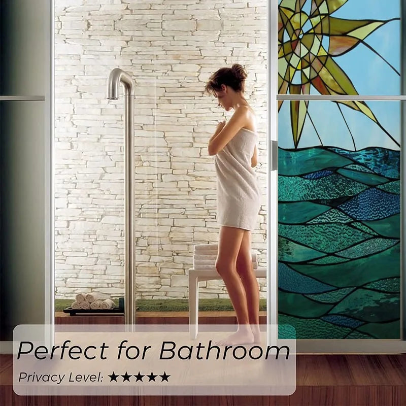 Window Film Frosted Stained Glass Films,Customized Privacy Static Cling,Retro Colorful Stickers For Shower Bathroom Skylight
