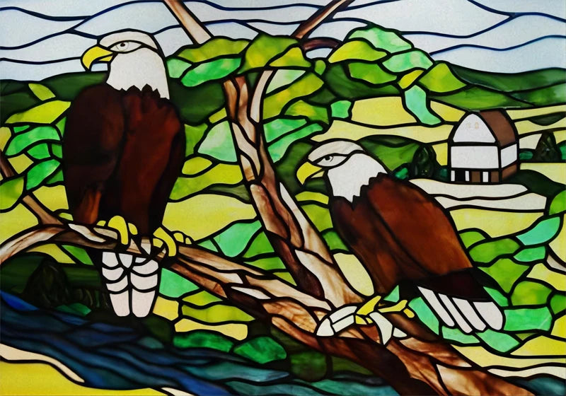 Landscape painting Stained Glass Films Transom/Windows Film Glass Sticker Static Cling Retro Vintage Style Custom Size