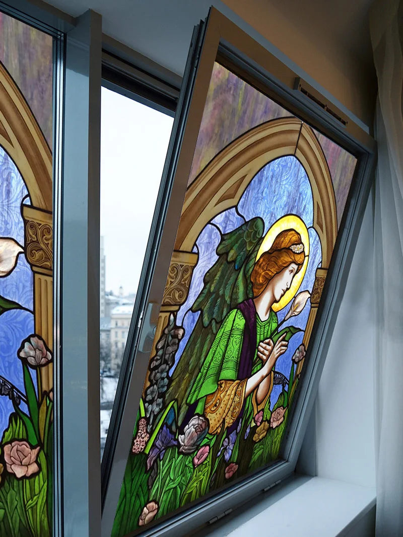 Customized Size No Glue Static Cling Frosted Stained Glass Film Window Films Sticker for Bathroom Door Home Decor People Girls
