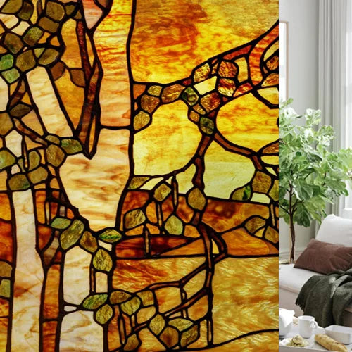 Custom size Glass Films,Stained Glass Stickers Static Cling,Frosted Privacy Print Tree,Rivers,Hill For Window Door Home Decor