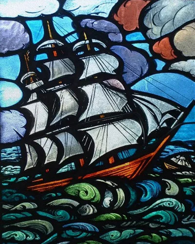 Frosted Stained Glass Window Film, Static Cling, Retro Door Sticker,Kitchen, Office, Home Decor, Customized,Sailboat