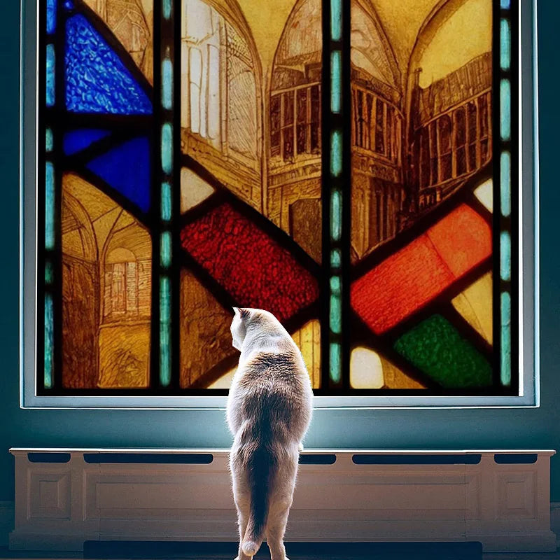 Stained Glass Window Film, Frosted Privacy Static Cling, Retro Stickers for Bathroom, Cabinet, Door, Home Decor, Skylight Covers