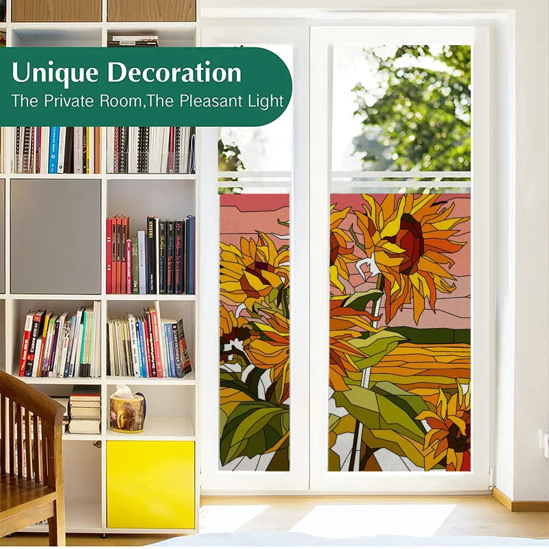 Stained Glass Window Film Frosted Glass Sticker Forest Customized Floral Leaves For Bathroom Kitchen Office Door Home Decor