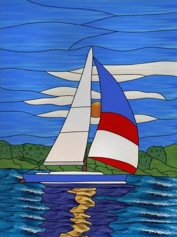 Custom Size Stained Glass Films,Privacy Static Cling,Print Castle, Lighthouse Tower, Sailboat Door Sticker,Office, Home Decor