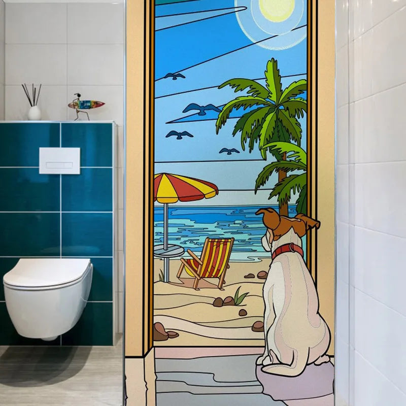 Frosted Stained Glass Window Film, Customized Art Decor Design, Flower Tree, Cat,Static Cling Sticker,Home Decor, Treatment