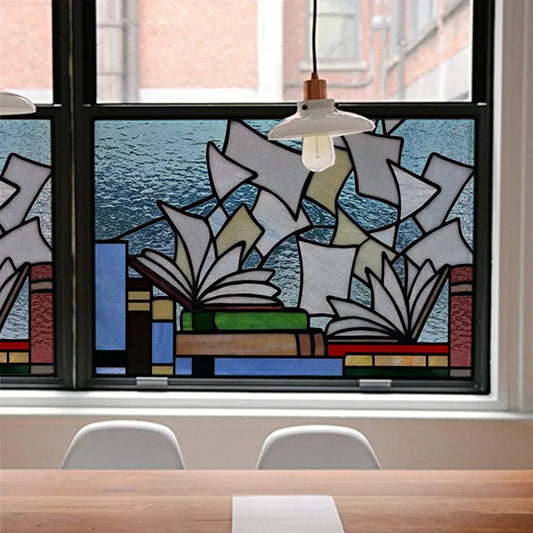 Custom Size 3D Matte Window Film, Stained Glass Decor, UV Window Sticker, Privacy Frosted Static Cling, Book Pattern for Glass