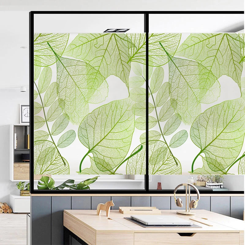 Window Film Frosted Stained Glass Films Customized Art Deco Design Leaves Static Cling Sticker,Home Decor Foil Window Treatment