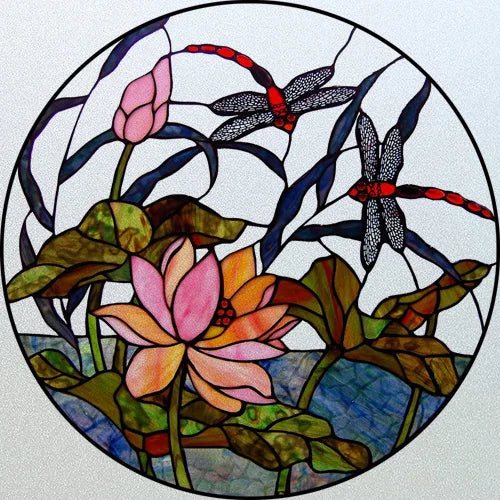 Customized Stained Glass Window Glass Films,Privacy Frosted Static Cling, Classic Pattern for Round Door, Home Decor