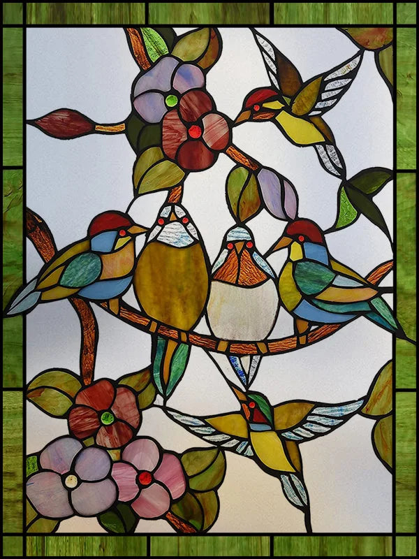 Frosted Stained Glass Window Film, Customized Art, Peacock Hummingbird Static Cling Sticker,Home Decor, Treatment