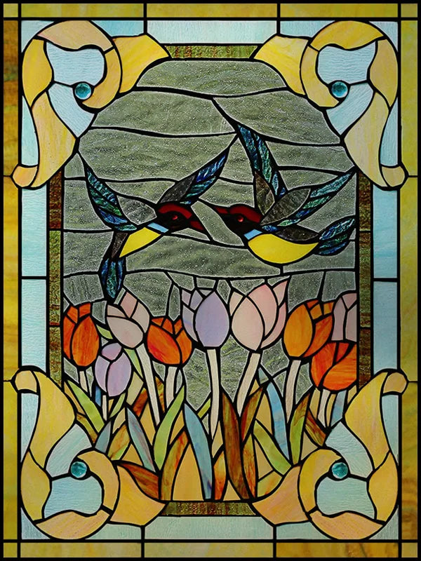 Frosted Stained Glass Window Film, Customized Art, Peacock Hummingbird Static Cling Sticker,Home Decor, Treatment