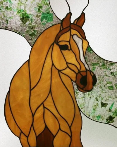Custom size Stained Glass Window Film Retro Painted Horse Deer, Frosted Static Cling Art Colored Glass Films,Glass Sticker