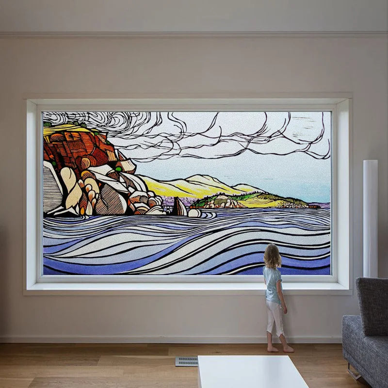 Window Film Stained Glass Stickers,Custom size Static Cling Frosted Privacy,Bird Tree Print For Transom Window Glass Home Decor