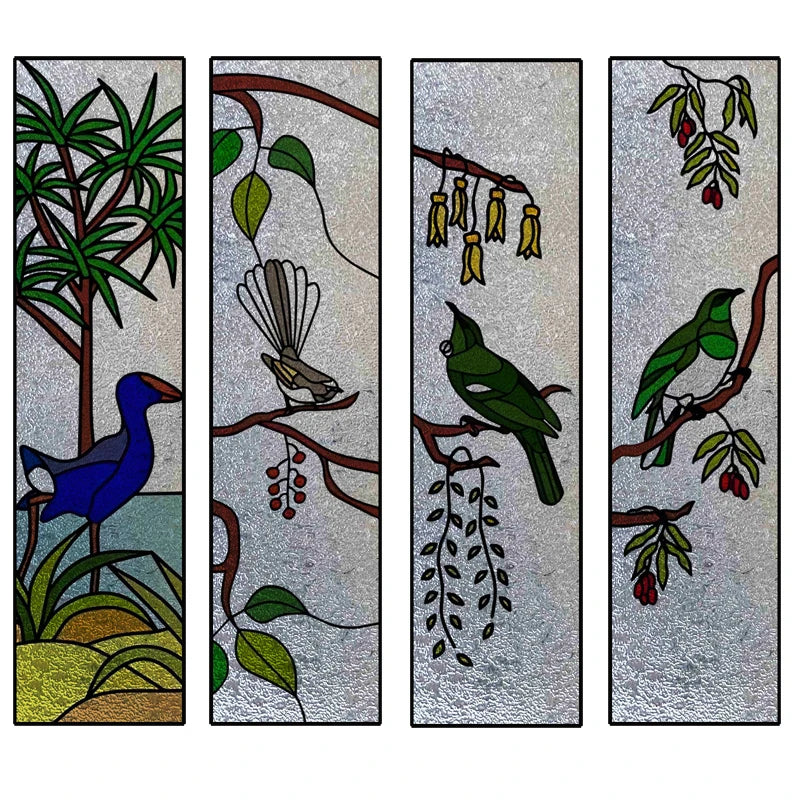 Custom Size Stained Glass Window Film,3D Stickers Static Cling For Kitchen Bathroom Bedroom Glass Sliding Door Home Decor Birds