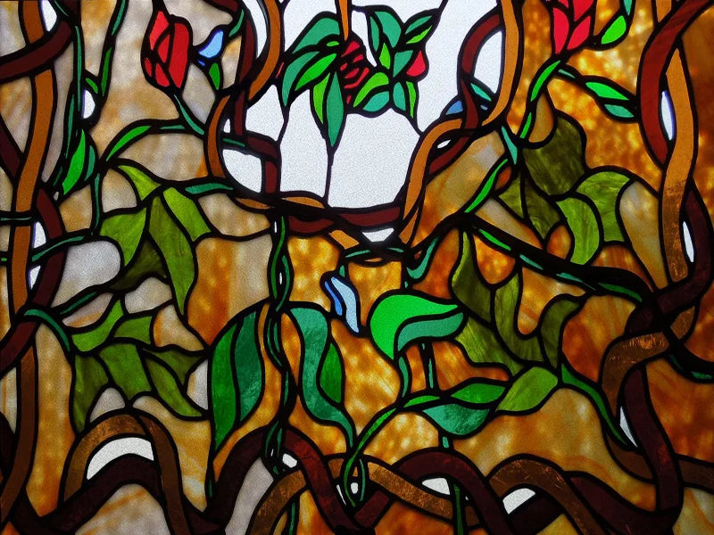 Stained Glass Window Film, Custom Size, Static Cling, Frosted,Flower, Bird, Tree Print for Transom, Glass, Home Decor