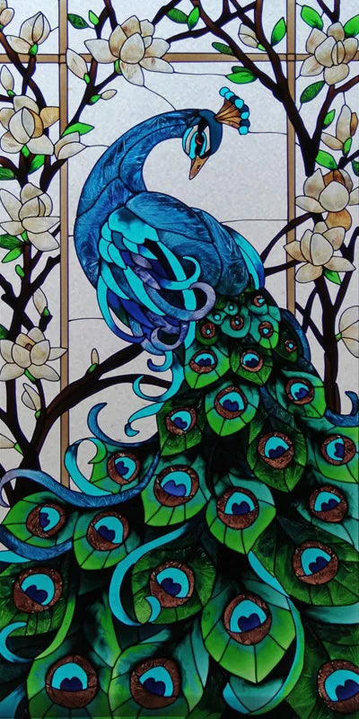 Customized Size No Glue Static Cling Frosted Stained Glass Film Window Films Sticker for Bathroom Door Home Decor Church Peacock