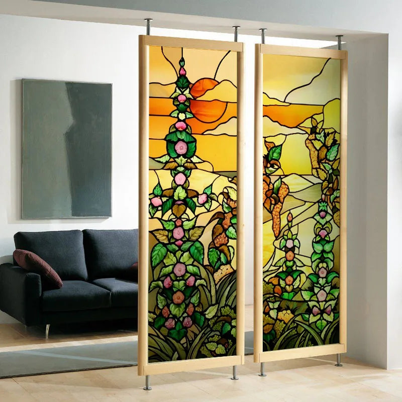 Custom Size Stained Glass Window Film,Frosted Privacy Static Cling,Retro Stickers,Kitchen Bathroom Door Home Decor