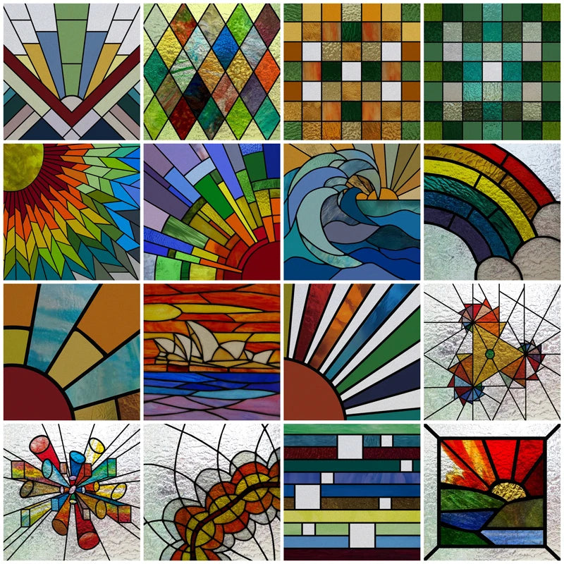 European Church Mosaic Stained Glass Films,Window Stickers Static Cling,Sun, Mosaic, Custom made to fit any Window Size or Shape