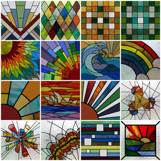 European Church Mosaic Stained Glass Films,Window Stickers Static Cling,Sun, Mosaic, Custom made to fit any Window Size or Shape