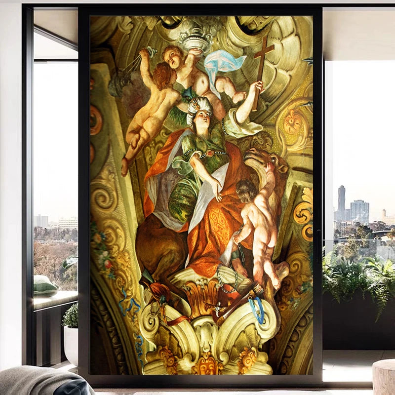 Custom Size Glass Film PVC Self Adhesive Decorative Frosted Privacy Stained Glass Window Films Jesus Christ Church Angel Cross