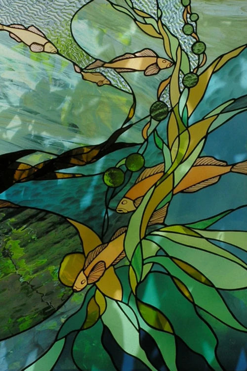 Custom Size Window Stained Glass Films,Fish,Sea World Stickers For Bathroom Bedroom Door Office Home Decor