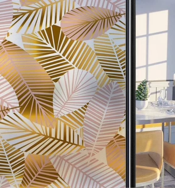 Customized Frosted Stained Glass Window Film, Art Deco Design Leaves,Static Cling, Remove Door Sticker,Home Decor