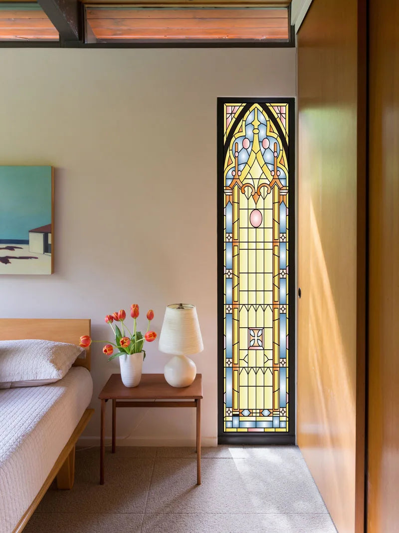 Frosted Stained Glass Window Film, Customized  Static Cling,,Privacy, European Style ,For Office, Bathroom Home Decor