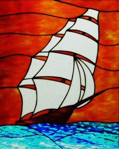 Frosted Stained Glass Window Film, Static Cling, Retro Door Sticker,Kitchen, Office, Home Decor, Customized,Sailboat