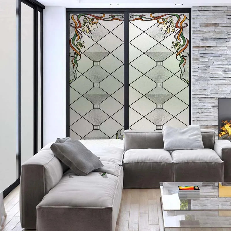 Customized Frosted Stained Glass Window Film, Church Static Cling,Privacy Retro Sticker, for Kitchen, Office, Home Decor
