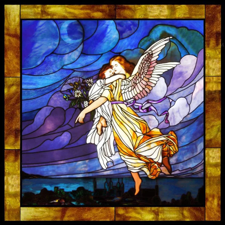 Custom Made Window Film Stained Glass Sticker,Angels Picture,Static Cling Frosted Privacy for House Worship Home Decor