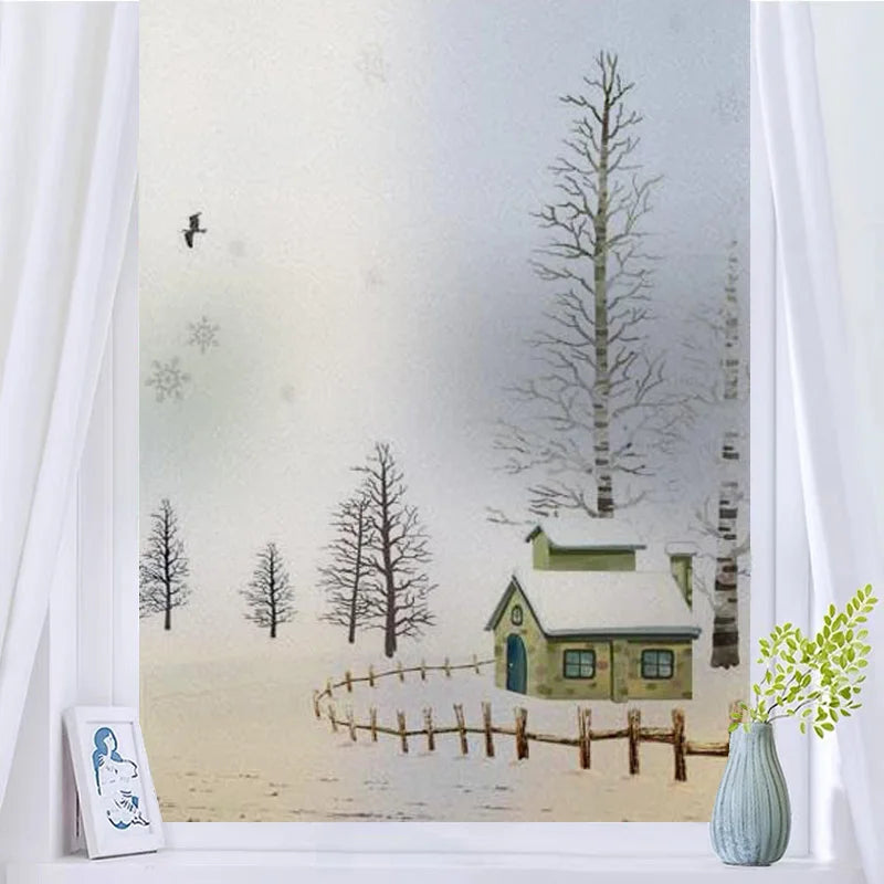 Custom Size Stained Glass Window Film,Frosted Privacy, Static Cling, Door Sticker,Kitchen and Bathroom, Tree Home Decor