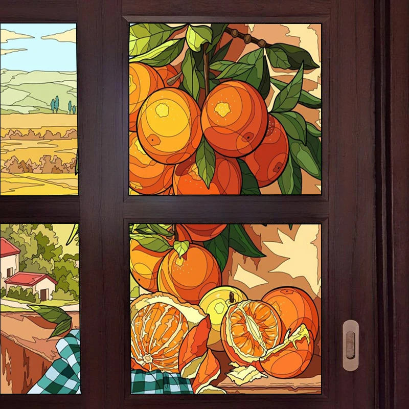 Custom Size Stained Glass Film,3D Frosted Static Cling Window Films,Decor Foil Stickers, Window Treatment for Square Glass Door