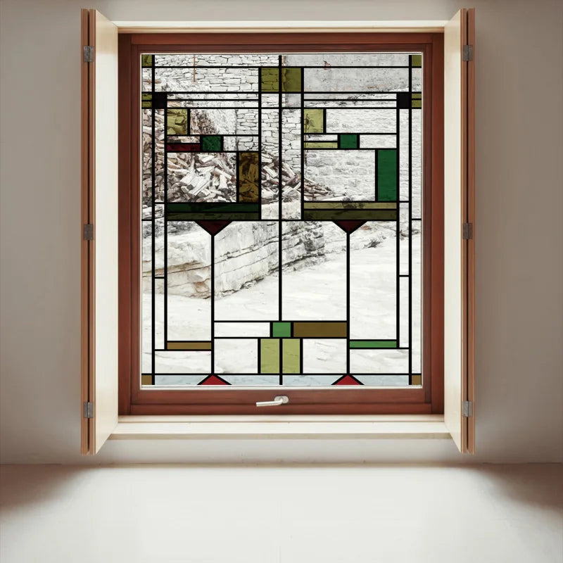 Stained Glass Window Film Transparent Glass Sticker Static Cling Prairie Scottish Style Office Door Anticollision Home Decor