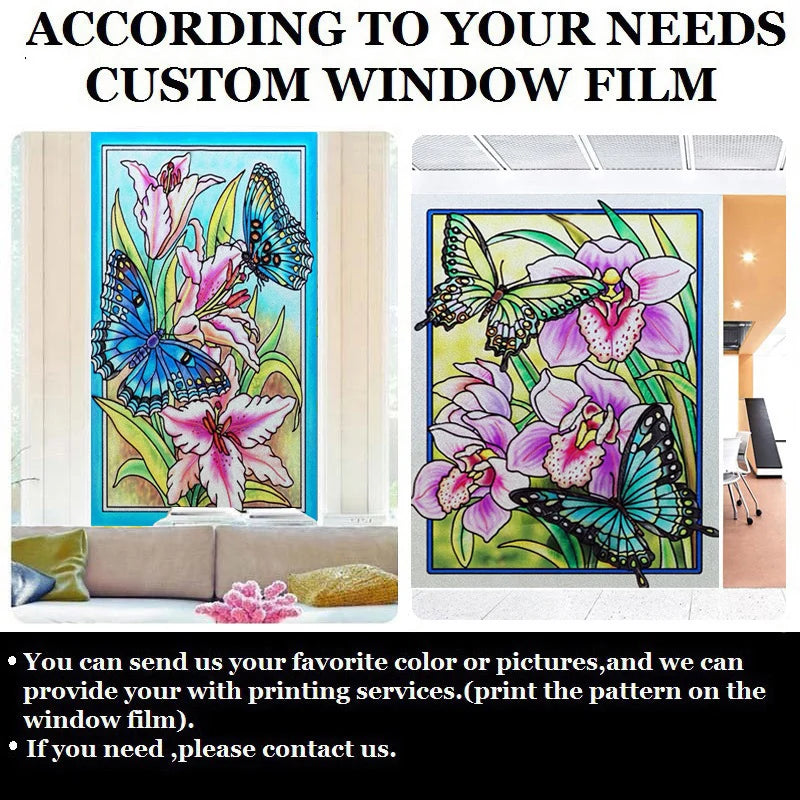 Customized Stained Glass Film Window Films Static Cling Frosted Sticker Church Peacock Birds Cat For Door Bathroom Home Decor